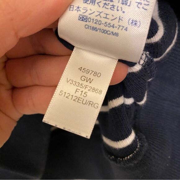 Lands' End Men's navy blue striped Rib Quarter Zip cotton Sweater preppy L - Picture 6 of 9